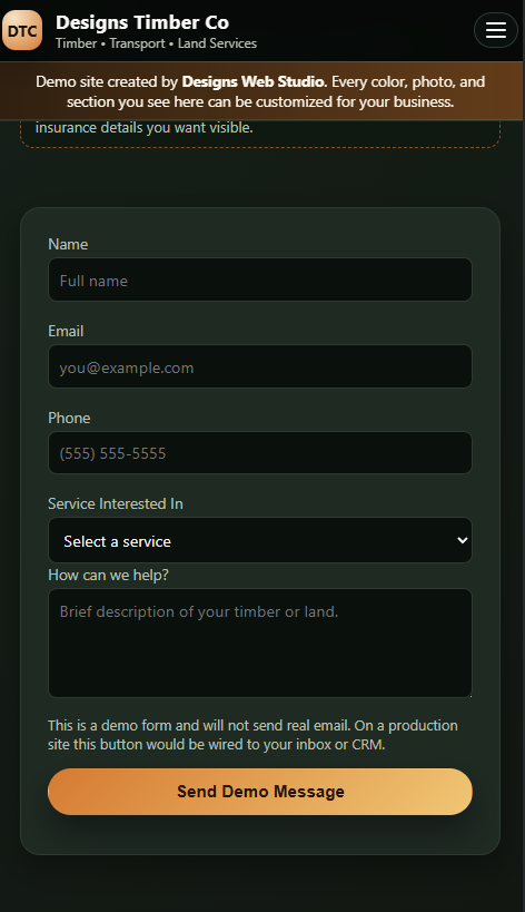 Logging demo layout on mobile