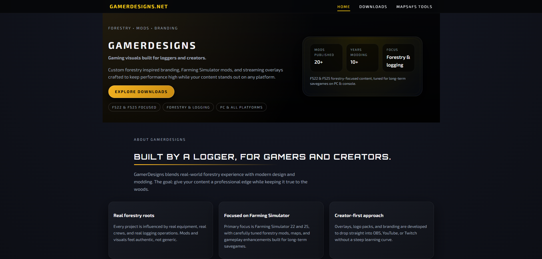 GamerDesigns homepage screenshot